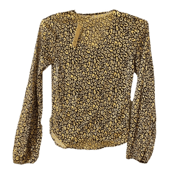 Women's XL LEOPARD PRINT TWIST BLOUSE Black Gold Top elegant shiny sheer - Picture 2 of 8